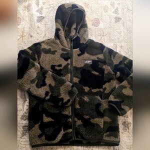 EDDIE BAUER camo Sherpa hooded zip front jacket, sz 14-16 L